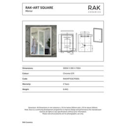 RAK Ceramics Rak Art Square 500X700mm Illuminated Led Bathroom Mirror With Touch Sensor & Demister Pad - Chrome Finish, Ip44 Rated - thumbnail 2