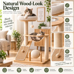 GardenSkill Cat Tree For Indoor Cats 96Cm - Sisal Cat Scratching Post & Multi-Level Activity Tower With Perch, Ramp, Hammock Bed & Ball Toy - thumbnail 8