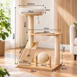 GardenSkill Cat Tree For Indoor Cats 96Cm - Sisal Cat Scratching Post & Multi-Level Activity Tower With Perch, Ramp, Hammock Bed & Ball Toy - thumbnail 9