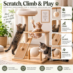 GardenSkill Cat Tree For Indoor Cats 96Cm - Sisal Cat Scratching Post & Multi-Level Activity Tower With Perch, Ramp, Hammock Bed & Ball Toy - thumbnail 6