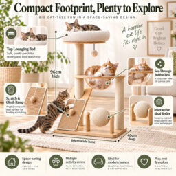 GardenSkill Cat Tree For Indoor Cats 96Cm - Sisal Cat Scratching Post & Multi-Level Activity Tower With Perch, Ramp, Hammock Bed & Ball Toy - thumbnail 7