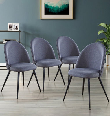 Hallowood Furniture Cullompton Dark Grey Curved Back Dining Chairs With Black Metal Legs X4 - image 1