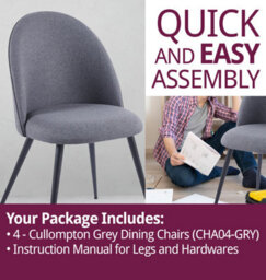 Hallowood Furniture Cullompton Dark Grey Curved Back Dining Chairs With Black Metal Legs X4 - thumbnail 7