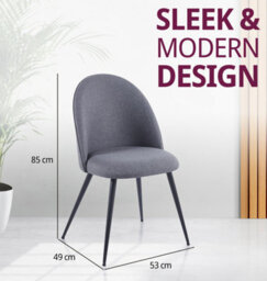 Hallowood Furniture Cullompton Dark Grey Curved Back Dining Chairs With Black Metal Legs X4 - thumbnail 3