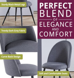 Hallowood Furniture Cullompton Dark Grey Curved Back Dining Chairs With Black Metal Legs X4 - thumbnail 5