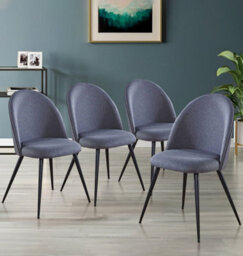 Hallowood Furniture Cullompton Dark Grey Curved Back Dining Chairs With Black Metal Legs X4 - thumbnail 1