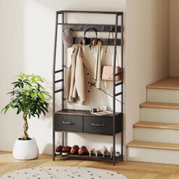 Coat Rack With Shoe Storage, Hall Tree, Bench And 10 Hooks, Grey - thumbnail 5