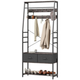 Coat Rack With Shoe Storage, Hall Tree, Bench And 10 Hooks, Grey - thumbnail 4