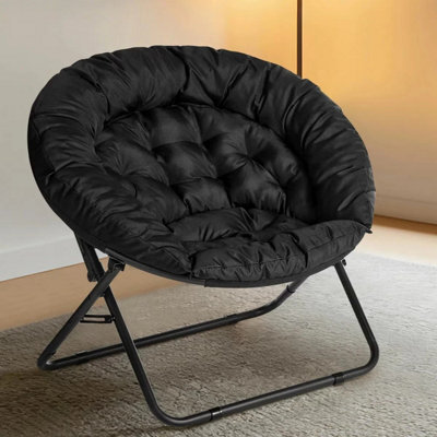 Oversized Foldable Saucer Moon Chair Comfy Faux Fur Lounge Reading Chair Black - image 1