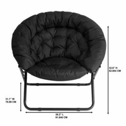 Oversized Foldable Saucer Moon Chair Comfy Faux Fur Lounge Reading Chair Black - thumbnail 2