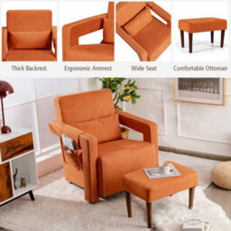 Sofa Chair With Ottoman Upholstered Leisure Armchair-Beige Modern - thumbnail 3