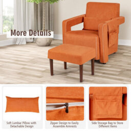 Sofa Chair With Ottoman Upholstered Leisure Armchair-Beige Modern - thumbnail 4