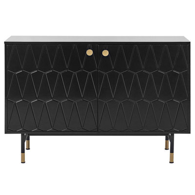 Beliani Wall-Mounted Matte Black Two-Door Sideboard With Gold-Coloured Legs, W120 X D40 X H82Cm - image 1