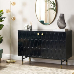 Beliani Wall-Mounted Matte Black Two-Door Sideboard With Gold-Coloured Legs, W120 X D40 X H82Cm - thumbnail 2