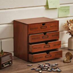 Living And Home 4-Drawers Retro Brown Wooden Tabletop Pull Out Storage Organizer Box