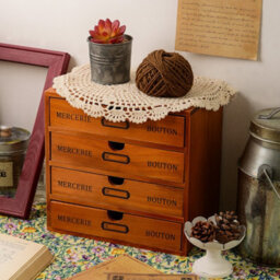 Living And Home 4-Drawers Retro Brown Wooden Tabletop Pull Out Storage Organizer Box - thumbnail 3