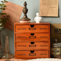 Living And Home 4-Drawers Retro Brown Wooden Tabletop Pull Out Storage Organizer Box - thumbnail 2