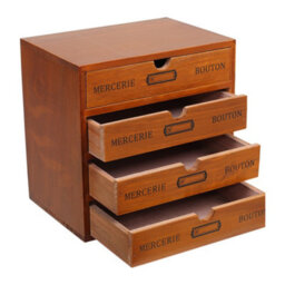 Living And Home 4-Drawers Retro Brown Wooden Tabletop Pull Out Storage Organizer Box - thumbnail 4