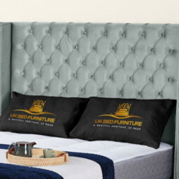 UKBEDFURNITURE Windsor Wingback Grey Plush Valvet Upholstered Bed Frame Only - Slatted Base - 48 Inch Headboard - thumbnail 2