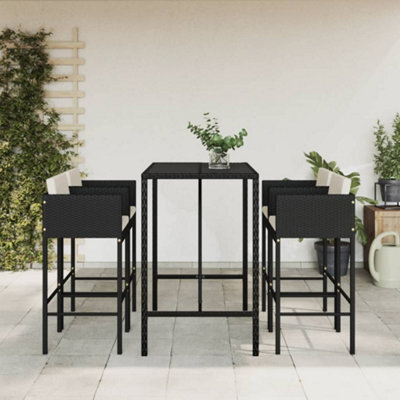 Berkfield 5 Piece Garden Bar Set With Cushions Black Poly Rattan - image 1