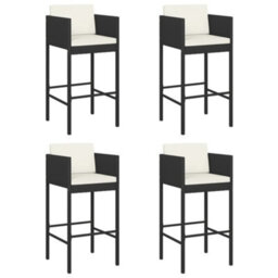 Berkfield 5 Piece Garden Bar Set With Cushions Black Poly Rattan - thumbnail 3