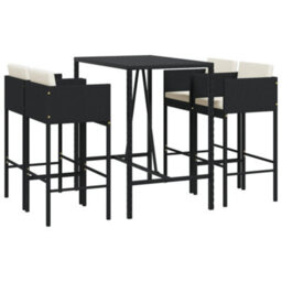 Berkfield 5 Piece Garden Bar Set With Cushions Black Poly Rattan - thumbnail 2