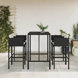 Berkfield 5 Piece Garden Bar Set With Cushions Black Poly Rattan