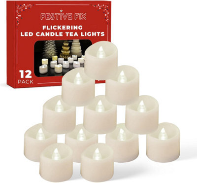 Festive Fix Flameless Led Tea Light Candles 12 Pack Flickering Warm White Battery Operated Long Lasting 100 Hours For Christmas De - image 1