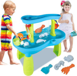 Deao Toys Sand And Water Table For Kids, 2-Tier Sand Pit Outdoor Activities Play Table For Toddlers
