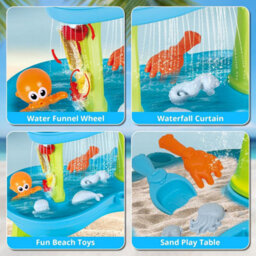 Deao Toys Sand And Water Table For Kids, 2-Tier Sand Pit Outdoor Activities Play Table For Toddlers - thumbnail 4
