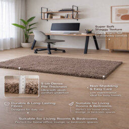 Uetian Mocha Shaggy Rug 120 X 170 Cm  5Cm Deep Pile Soft Floor Carpet Modern Bedroom Living Room Plush Rug - thumbnail 5