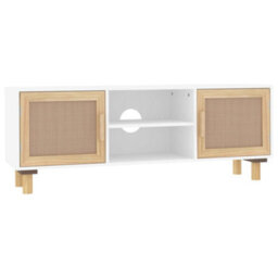 Walplus Tv Cabinet White 105X30X40 Cm Solid Wood Pine&natural Rattan - thumbnail 2
