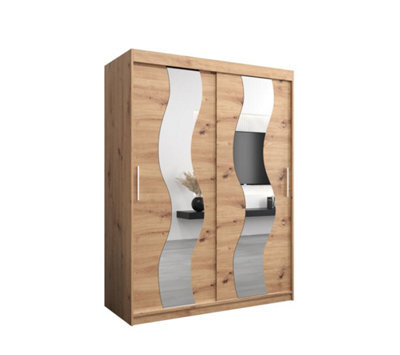Arte Seville Mirrored Sliding Door Wardrobe With Shelves And Hanging Rails In Oak Artisan (H)2000mm (W)1500mm (D)620mm - image 1