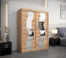 Arte Seville Mirrored Sliding Door Wardrobe With Shelves And Hanging Rails In Oak Artisan (H)2000mm (W)1500mm (D)620mm - thumbnail 2