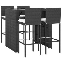 Berkfield 5 Piece Garden Bar Set With Cushions Black Poly Rattan - thumbnail 3