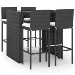 Berkfield 5 Piece Garden Bar Set With Cushions Black Poly Rattan - thumbnail 2