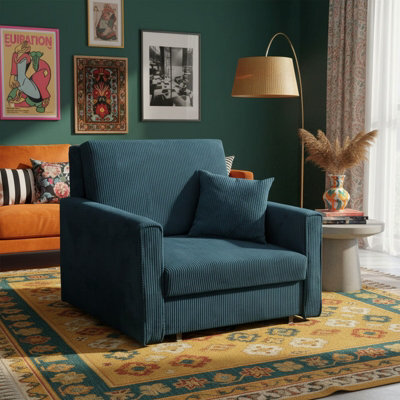 Viva Bis I Premium Sofa Bed Armchair For Living Room Chipboard Foam Springs Wooden Frame 103X85X98Cm 80X196Cm Blue - image 1