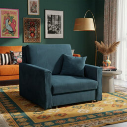 Viva Bis I Premium Sofa Bed Armchair For Living Room Chipboard Foam Springs Wooden Frame 103X85X98Cm 80X196Cm Blue - thumbnail 1