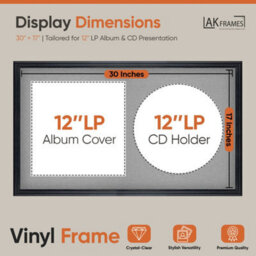 "30X17"" Black Classic Vinyl Record Frame With Silver Mount For 12 Inch Lp Album Cover & Disc - Ak Frames" - thumbnail 2