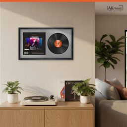 "30X17"" Black Classic Vinyl Record Frame With Silver Mount For 12 Inch Lp Album Cover & Disc - Ak Frames" - thumbnail 5