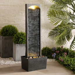 Teamson Home Garden Outdoor Water Feature, Large Straight Tall Water Fountain, Waterfall Design, With Led Lights, Slate Effect - thumbnail 4