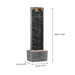 Teamson Home Garden Outdoor Water Feature, Large Straight Tall Water Fountain, Waterfall Design, With Led Lights, Slate Effect - thumbnail 5