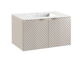 Impact Furniture Bathroom Furniture Wall Hung Cabinets Set Beige 800mm Vanity Sink Unit With Basin And Tallboy Ribbed Fluted Beige Cashmere Cara - thumbnail 3