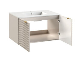 Impact Furniture Bathroom Furniture Wall Hung Cabinets Set Beige 800mm Vanity Sink Unit With Basin And Tallboy Ribbed Fluted Beige Cashmere Cara - thumbnail 4
