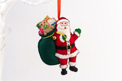 Handmade Felt Santa With His Sack Christmas Tree Hanging Decoration - 13 Cm - image 1