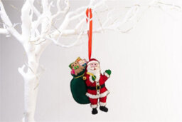 Handmade Felt Santa With His Sack Christmas Tree Hanging Decoration - 13 Cm - thumbnail 2