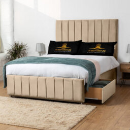 UKBEDFURNITURE Falcon Beige Plush  Divan Bed Base With 26 Inch Headboard - No Storage - thumbnail 2