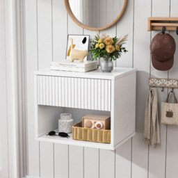White Bedside Table Wall Mounted Nightstand Side Tables Bedroom Small Cabinet - thumbnail 4