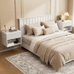 White Bedside Table Wall Mounted Nightstand Side Tables Bedroom Small Cabinet - thumbnail 3
