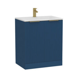 Royal Bathrooms Evora 700mm Midnight Blue Fluted Floor Standing Bathroom Vanity Unit 2 Door Cabinet With Stone Basin & Brushed Brass Handles - thumbnail 6